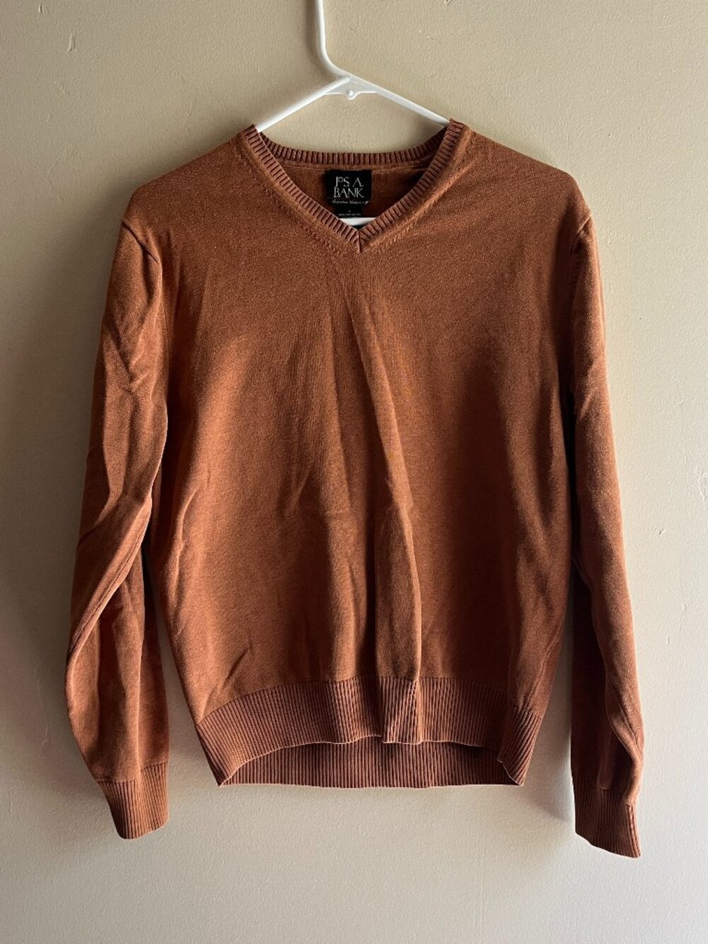 Jos A Bank rust orange pima cotton sweater autumn fall cozy lightweight winter
